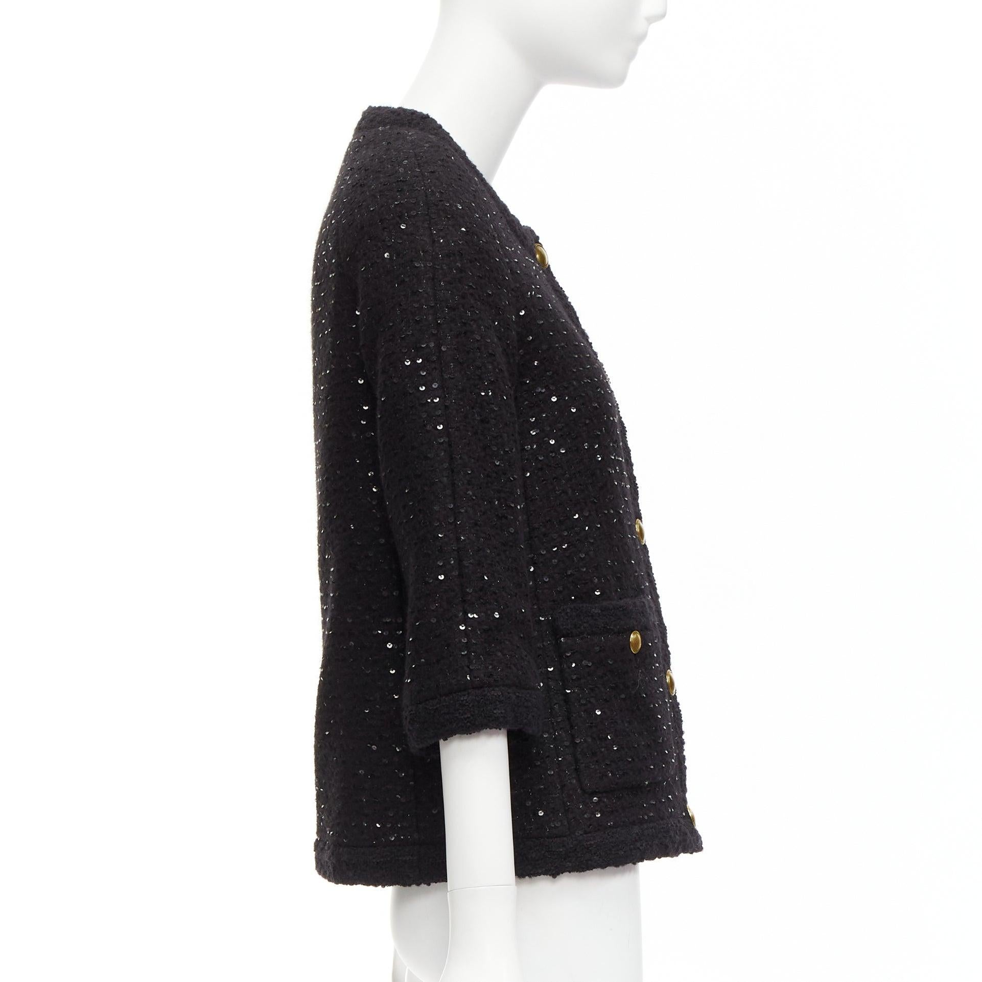 SAINT LAURENT 2021 black wool sequinned tweed gold button jacket FR34 XS For Sale 2