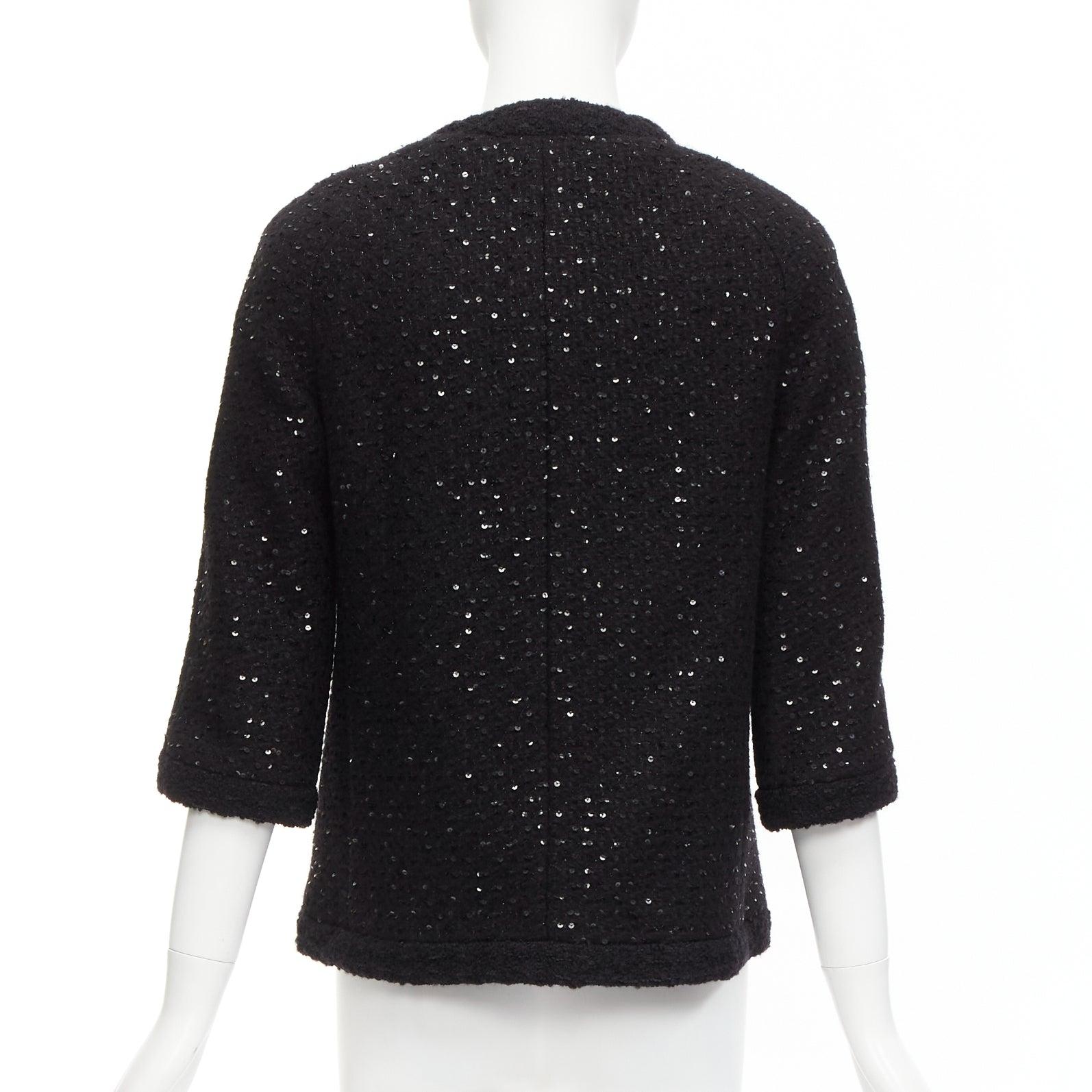 SAINT LAURENT 2021 black wool sequinned tweed gold button jacket FR34 XS For Sale 3