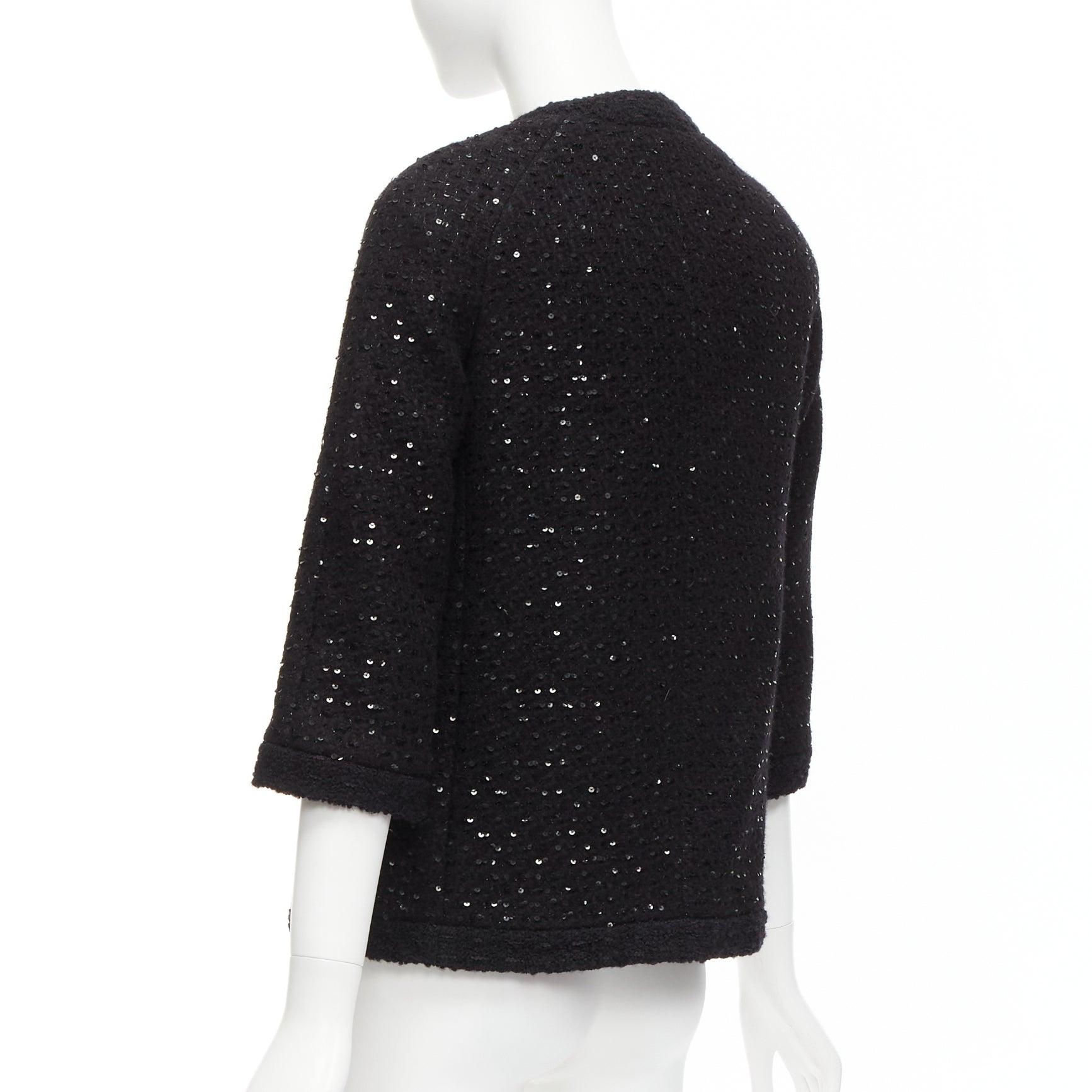 SAINT LAURENT 2021 black wool sequinned tweed gold button jacket FR34 XS For Sale 4