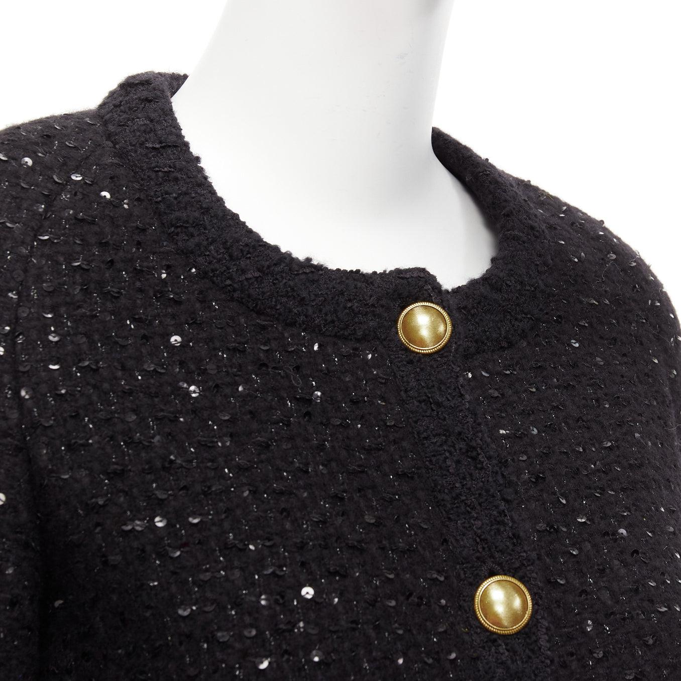 SAINT LAURENT 2021 giacca in lana nera con paillettes e bottoni dorati FR34 XS in vendita 4