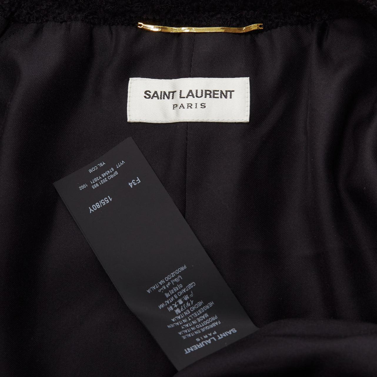 SAINT LAURENT 2021 black wool sequinned tweed gold button jacket FR34 XS For Sale 6