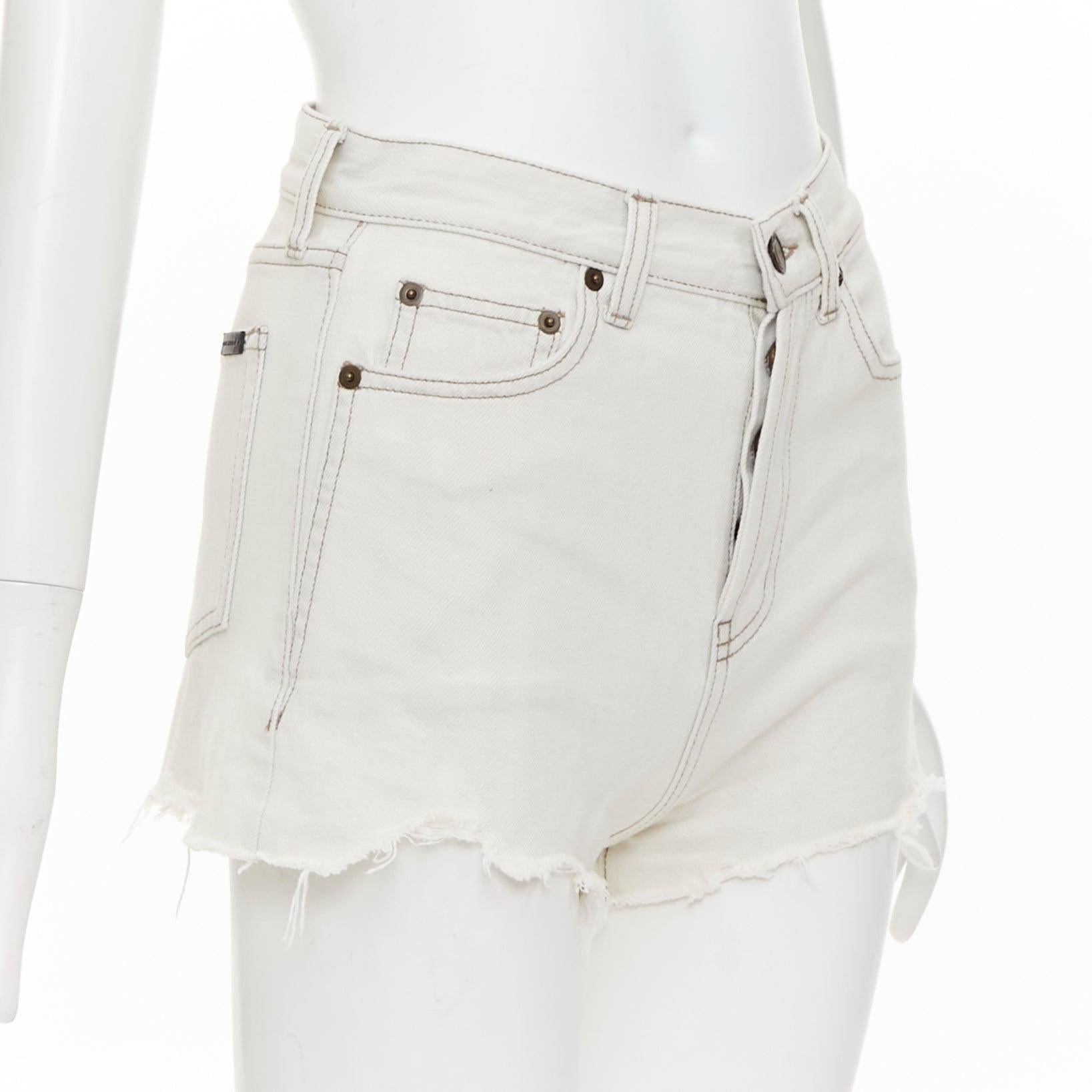 SAINT LAURENT 2021 mini shorts de algodón lavado gris claro apenado 25 Gris en venta