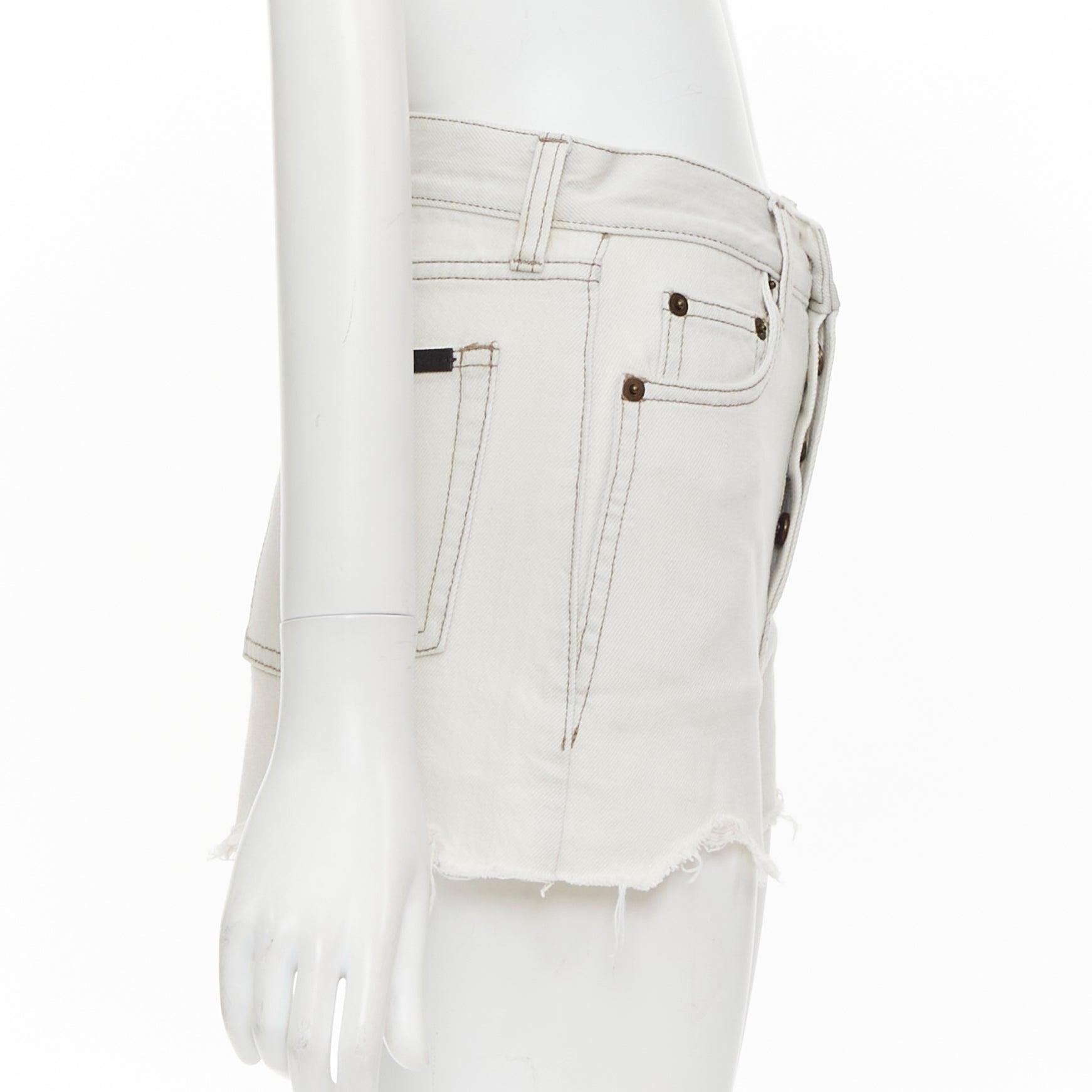De las mujeres SAINT LAURENT 2021 mini shorts de algodón lavado gris claro apenado 25 en venta