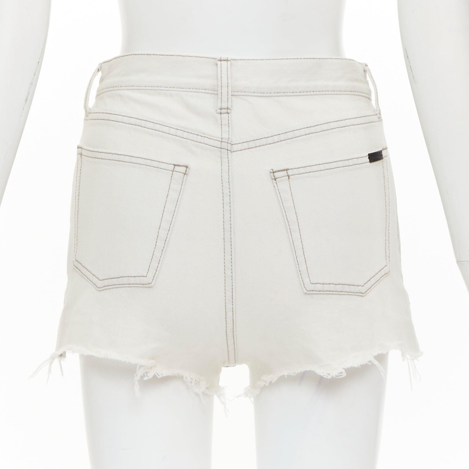 SAINT LAURENT 2021 mini shorts de algodón lavado gris claro apenado 25 en venta 1