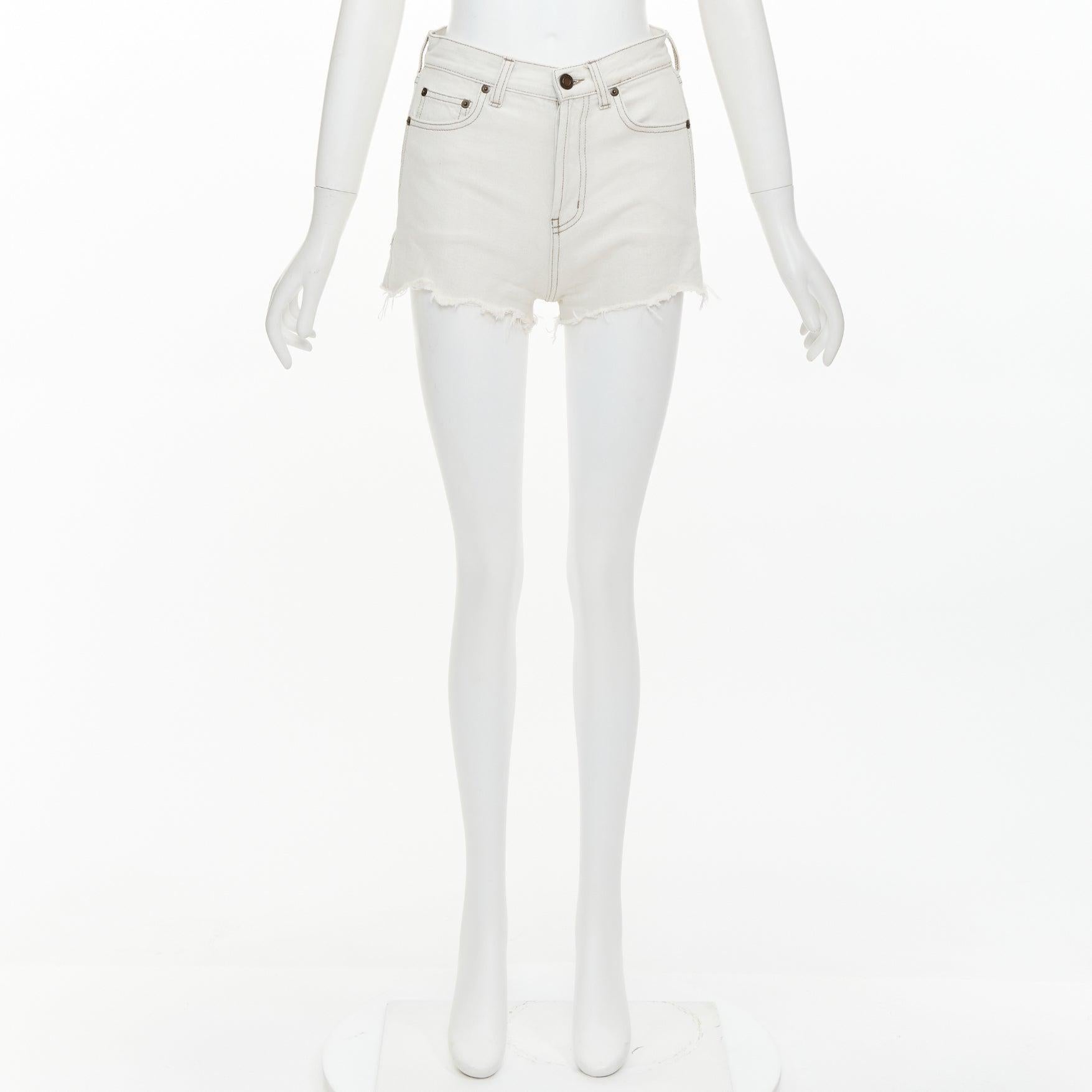 SAINT LAURENT 2021 mini shorts de algodón lavado gris claro apenado 25 en venta 5