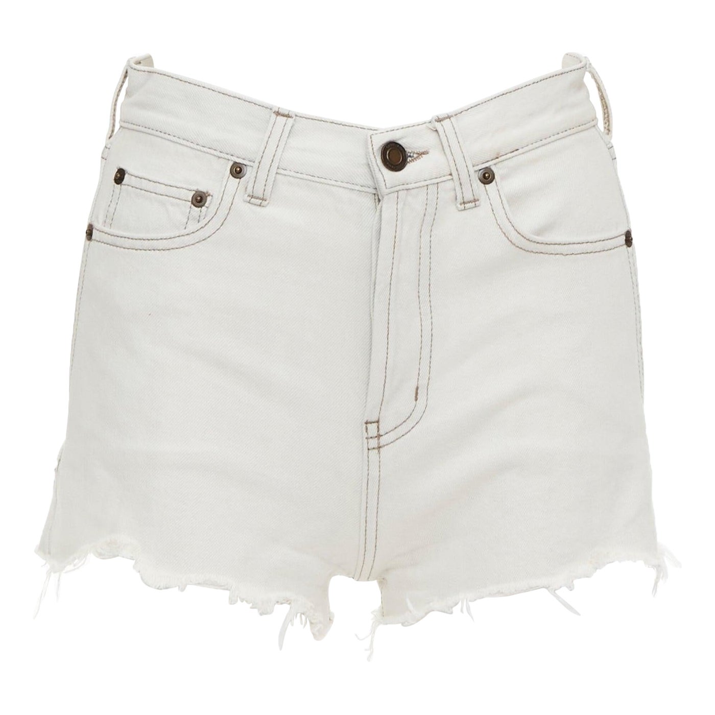 SAINT LAURENT 2021 mini shorts de algodón lavado gris claro apenado 25