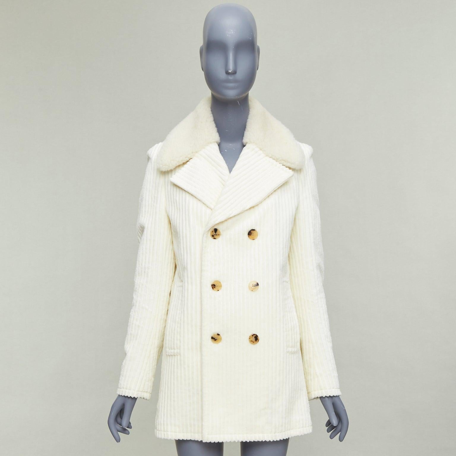 SAINT LAURENT 2021 cappotto in velluto a coste di cotone con collo in shearling FR38 M. in vendita 6