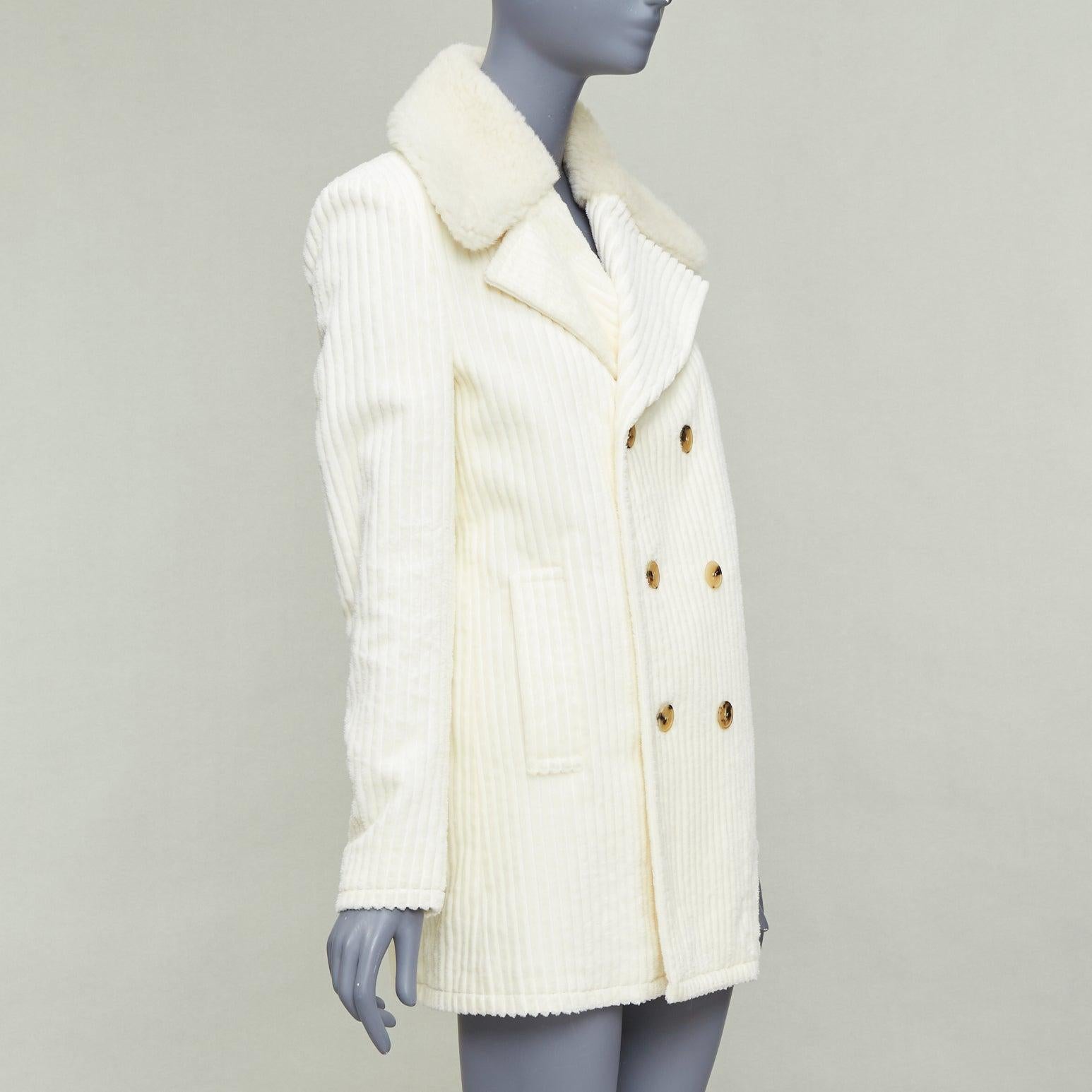 Donna SAINT LAURENT 2021 cappotto in velluto a coste di cotone con collo in shearling FR38 M. in vendita