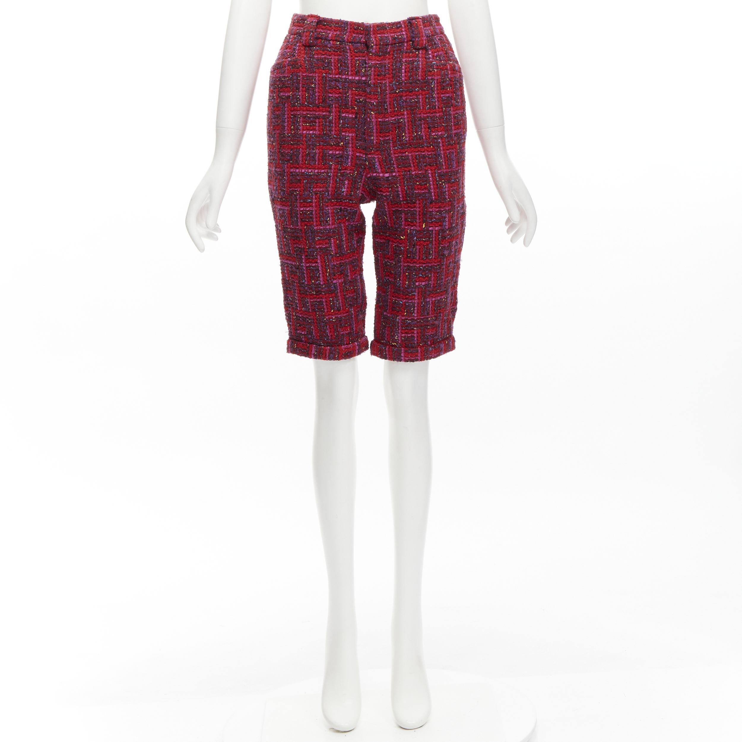 SAINT LAURENT 2021 pink red geometric tweed knee length shorts FR34 XS For Sale 7
