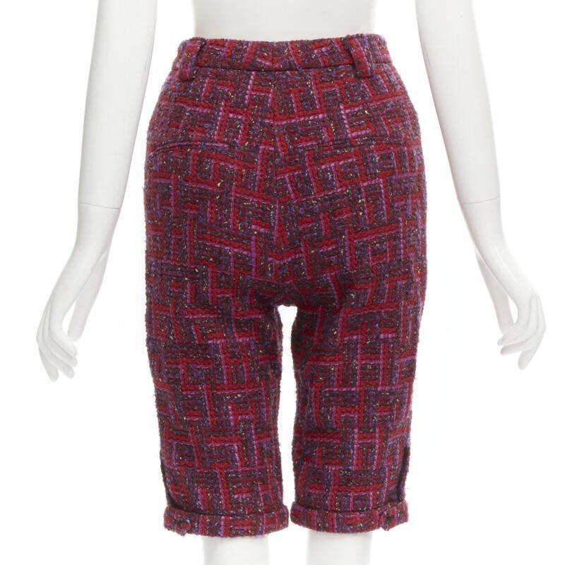 SAINT LAURENT 2021 pink red geometric tweed knee length shorts FR34 XS For Sale 1