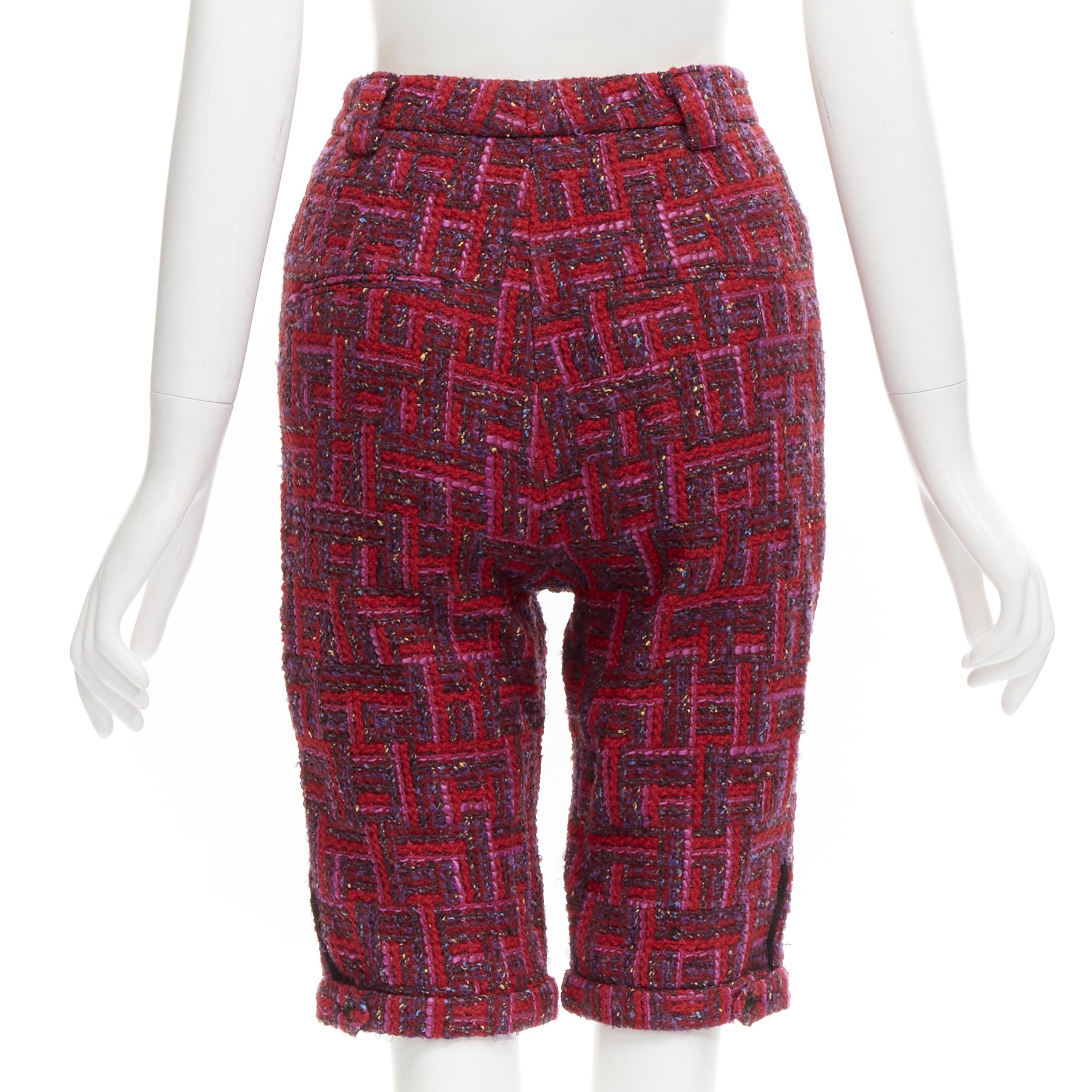 SAINT LAURENT 2021 pink red geometric tweed knee length shorts FR34 XS For Sale 1