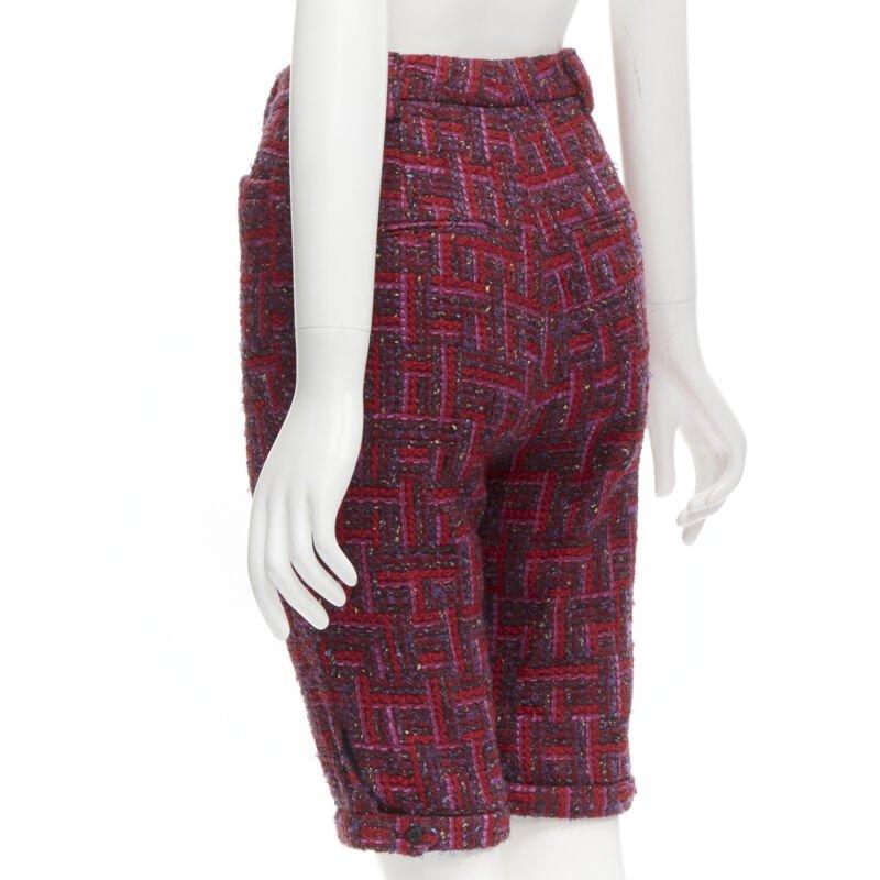 SAINT LAURENT 2021 pink red geometric tweed knee length shorts FR34 XS For Sale 2