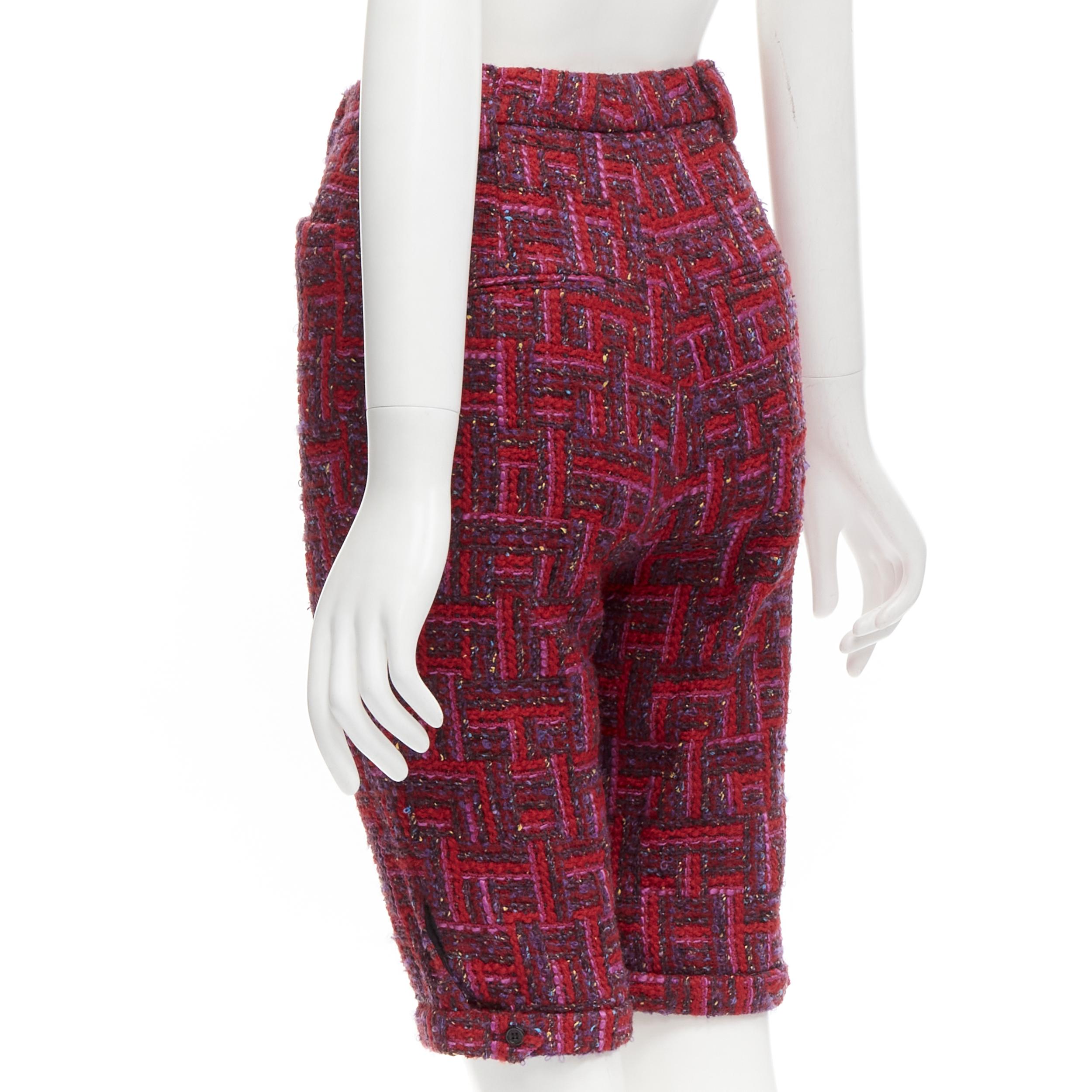 SAINT LAURENT 2021 pink red geometric tweed knee length shorts FR34 XS For Sale 2