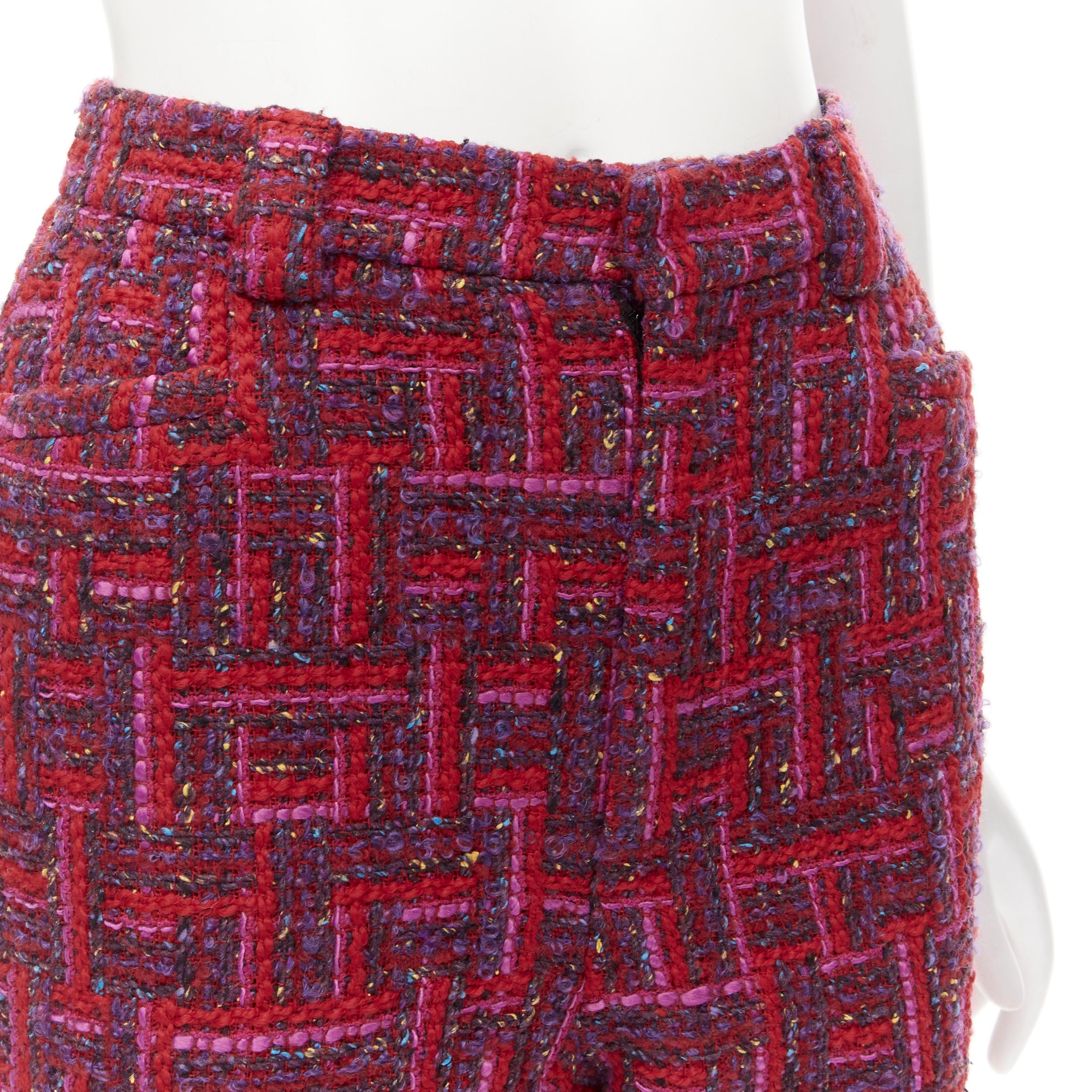 SAINT LAURENT 2021 pink red geometric tweed knee length shorts FR34 XS For Sale 3