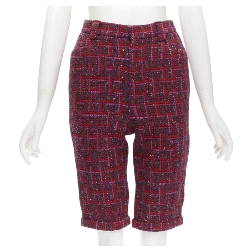 Pre-owned Saint Laurent 2021 Pink Red Geometric Tweed Knee Length Shorts Fr34 Xs