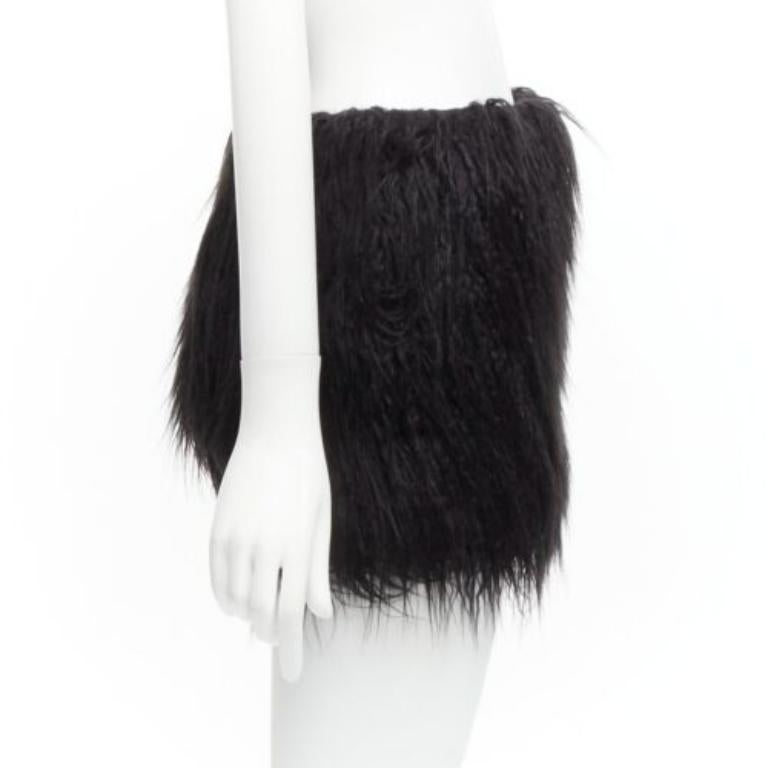 Black SAINT LAURENT 2021 Runway black faux fur mini skirt FR34 XS For Sale