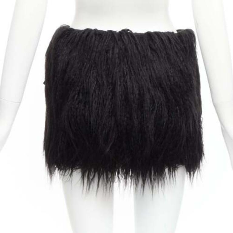 Women's SAINT LAURENT 2021 Runway black faux fur mini skirt FR34 XS For Sale