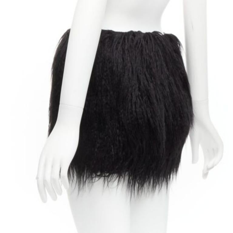 SAINT LAURENT 2021 Runway black faux fur mini skirt FR34 XS For Sale 1