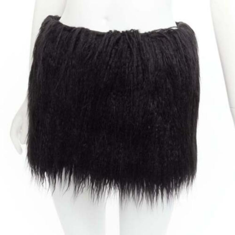 SAINT LAURENT 2021 Runway black faux fur mini skirt FR34 XS For Sale 2