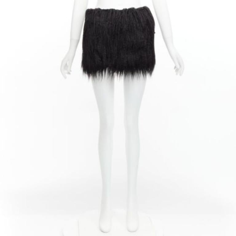 SAINT LAURENT 2021 Runway black faux fur mini skirt FR34 XS For Sale 4