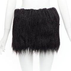 SAINT LAURENT 2021 Runway black faux fur mini skirt FR34 XS
