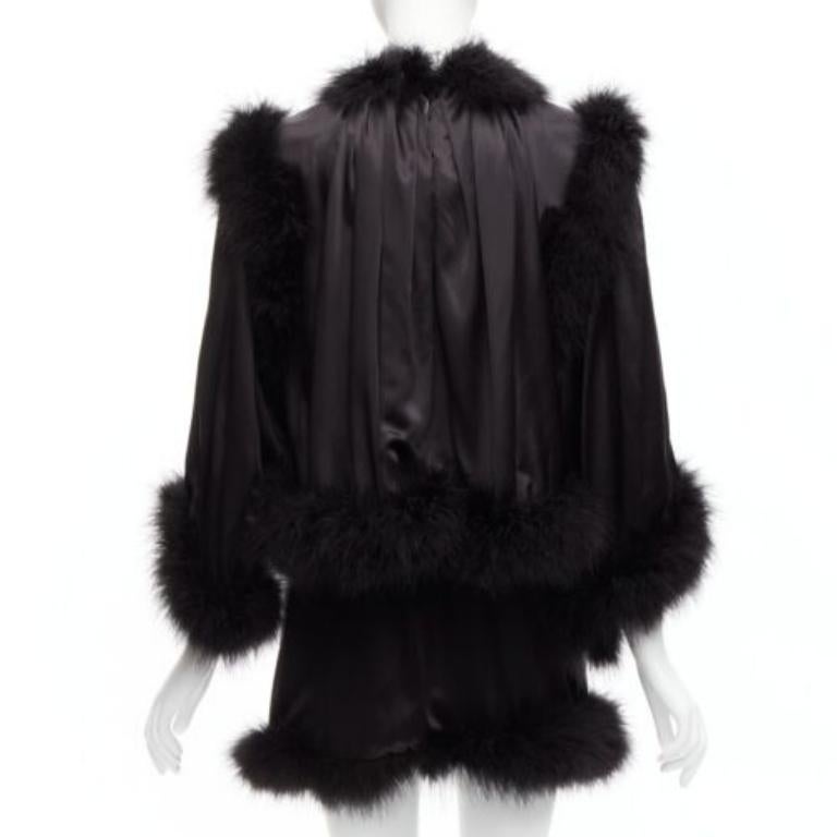 SAINT LAURENT 2021 Runway black feather trim silk wide layered mini dress FR40 L 1