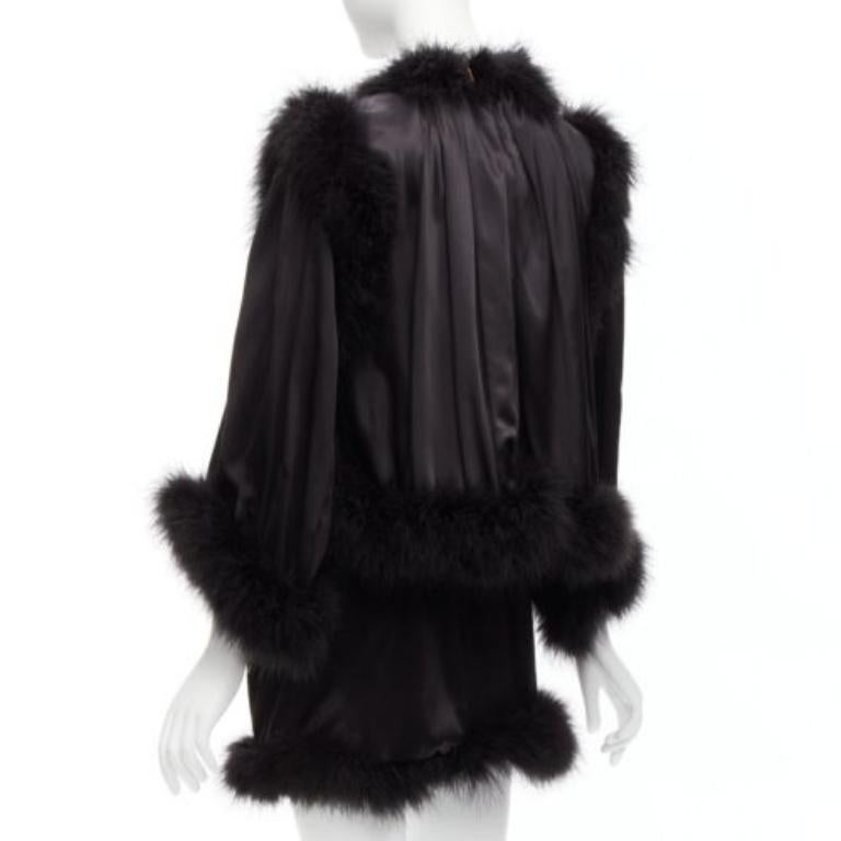 SAINT LAURENT 2021 Runway black feather trim silk wide layered mini dress FR40 L 2