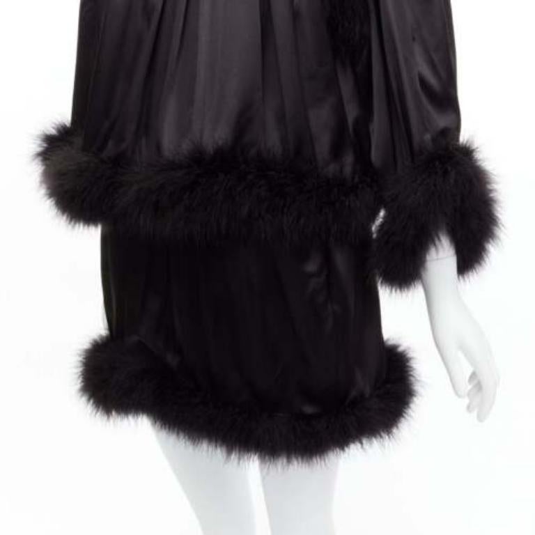 SAINT LAURENT 2021 Runway black feather trim silk wide layered mini dress FR40 L 3