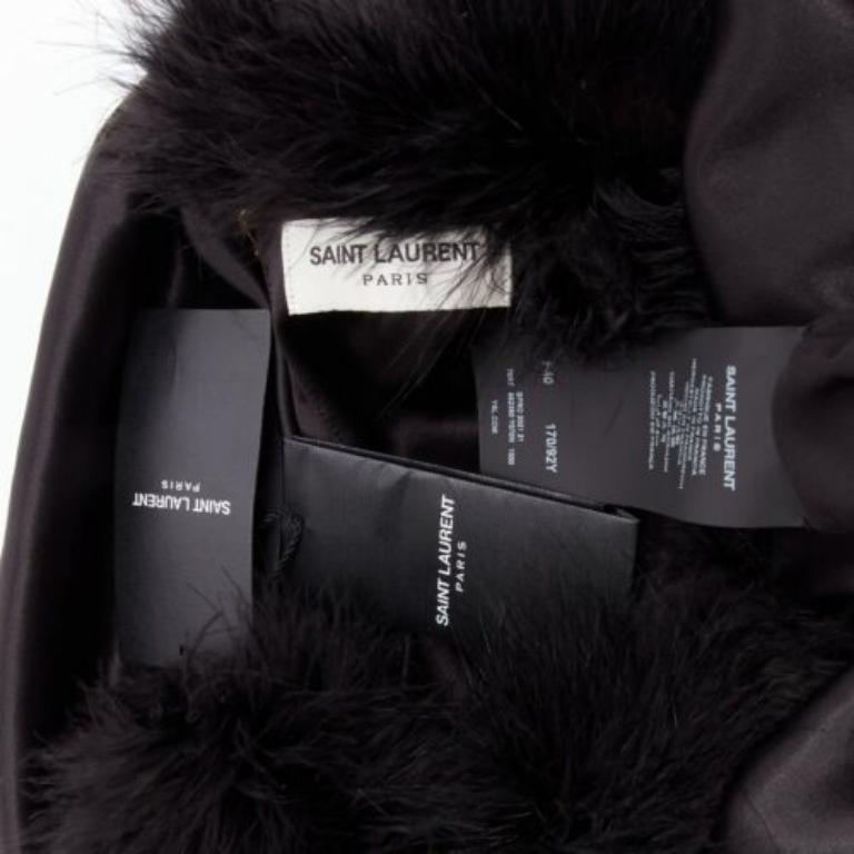 SAINT LAURENT 2021 Runway black feather trim silk wide layered mini dress FR40 L 4
