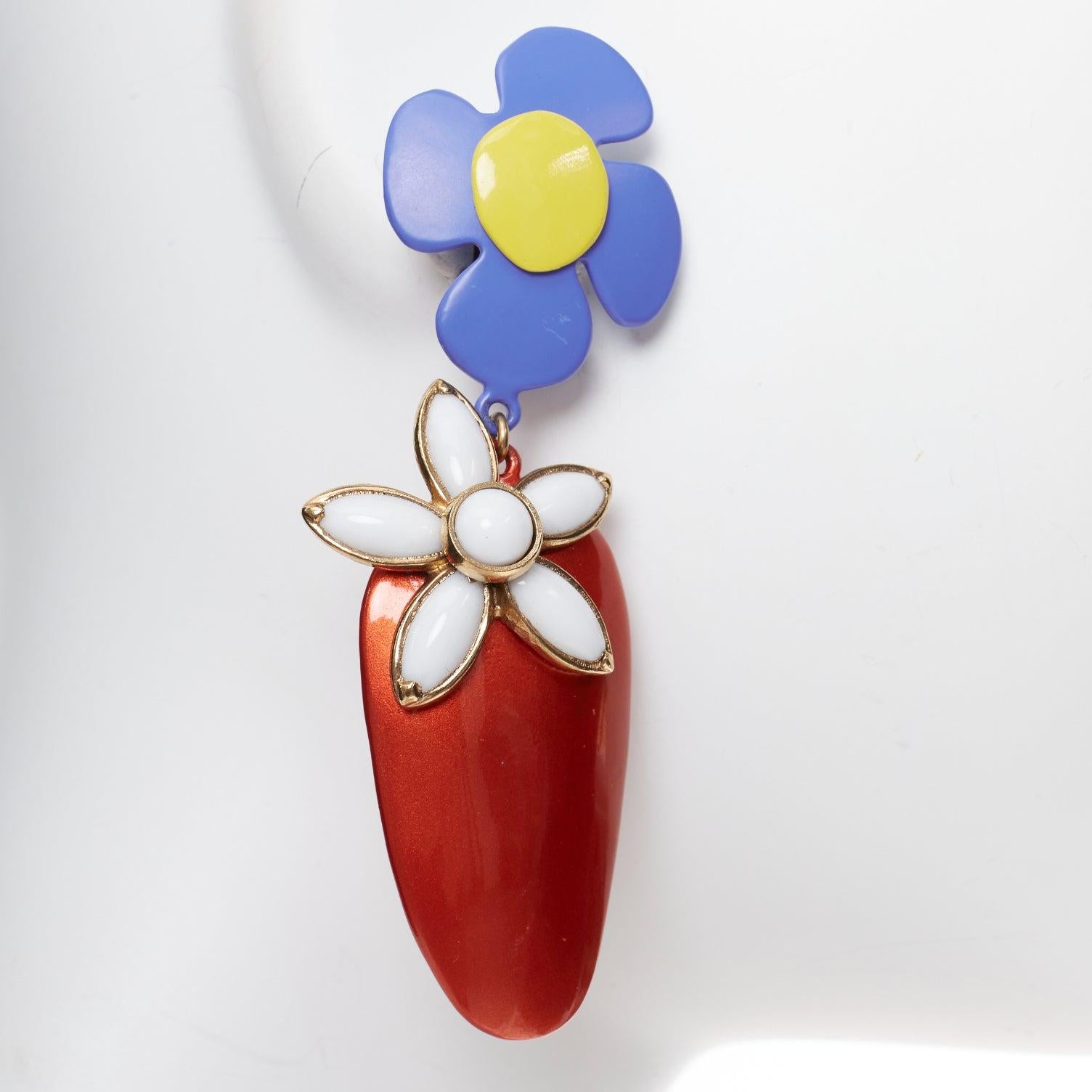 SAINT LAURENT 2021 Runway blu arancio margherita bianca pietra orecchino a clip Coppia in vendita 2