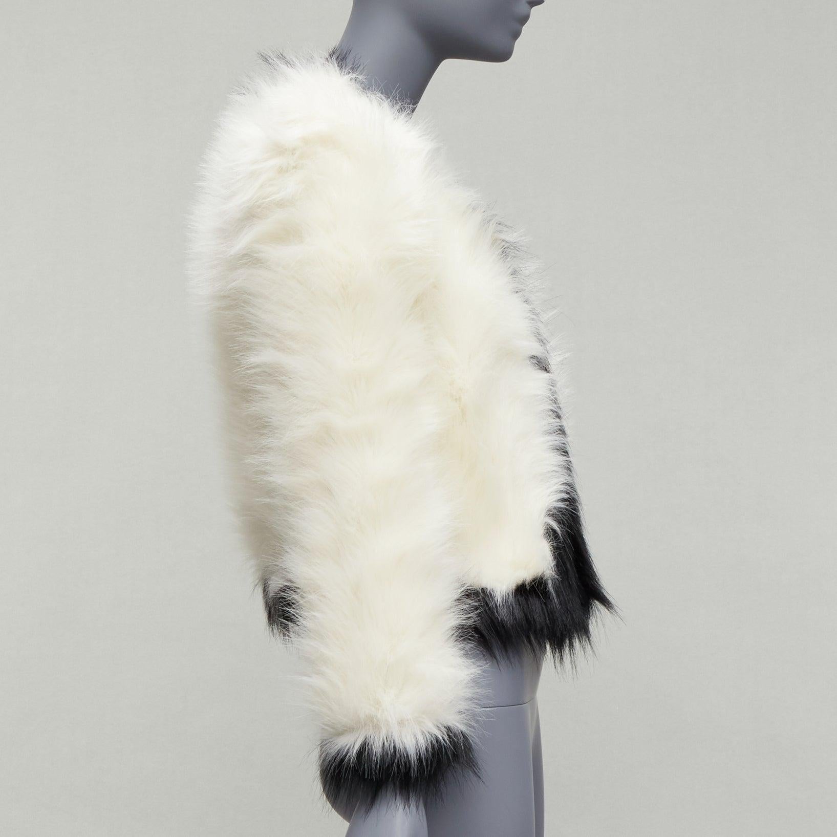 Women's SAINT LAURENT 2021 Runway cream black faux fur cropped jacket FR34 XS For Sale