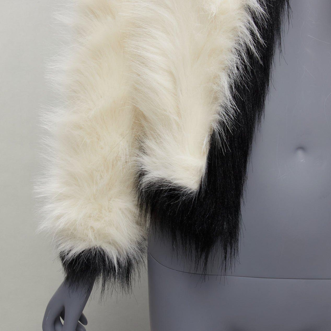 SAINT LAURENT 2021 Runway cream black faux fur cropped jacket FR34 XS For Sale 3