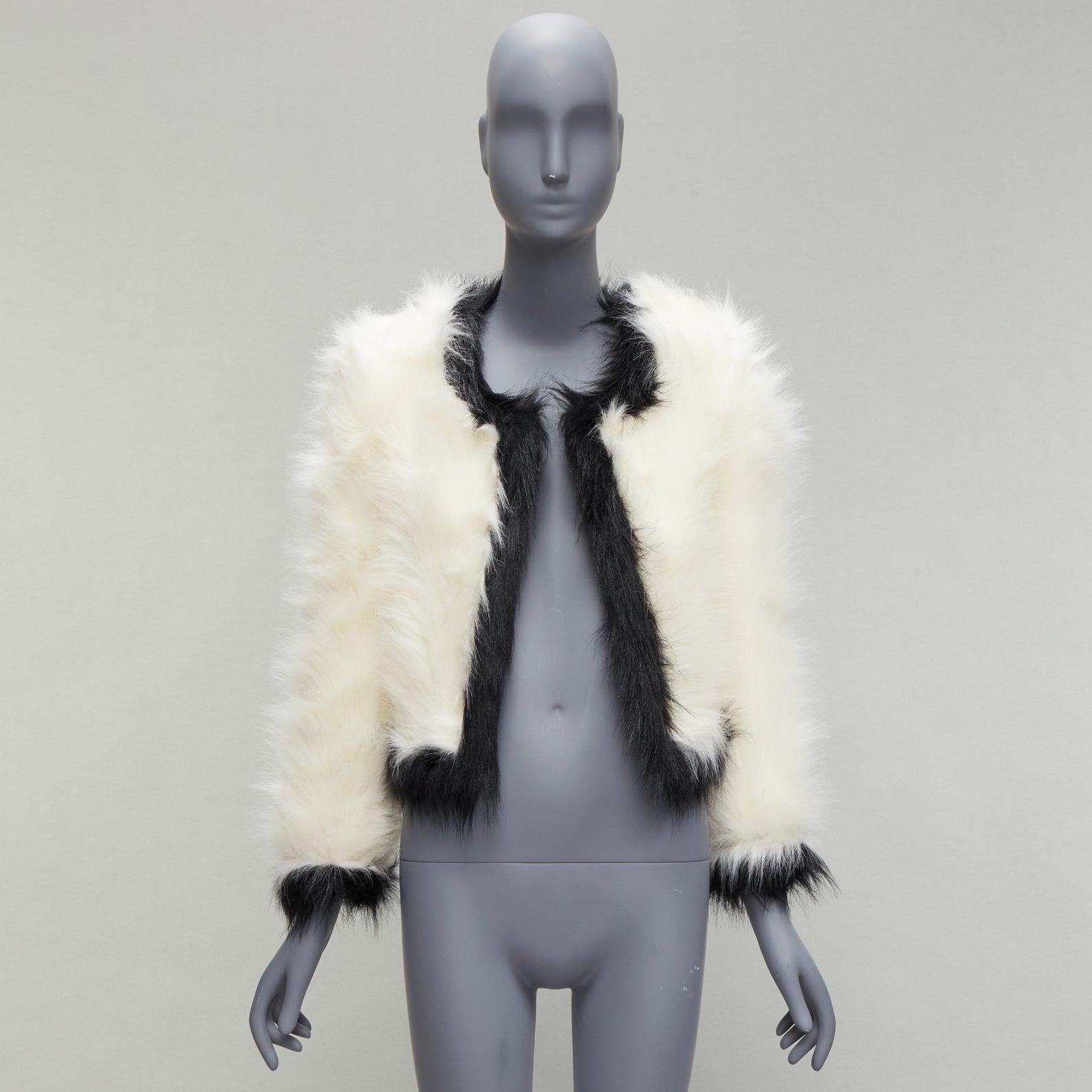 SAINT LAURENT 2021 Runway cream black faux fur cropped jacket FR34 XS For Sale 5