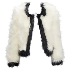 SAINT LAURENT 2021 Laufsteg Jacke aus cremefarbenem und schwarzem Kunstpelz in Kurzform FR34 XS