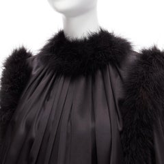 SAINT LAURENT 2021 Runway feather trim 100% silk wide layered mini dress FR40 L