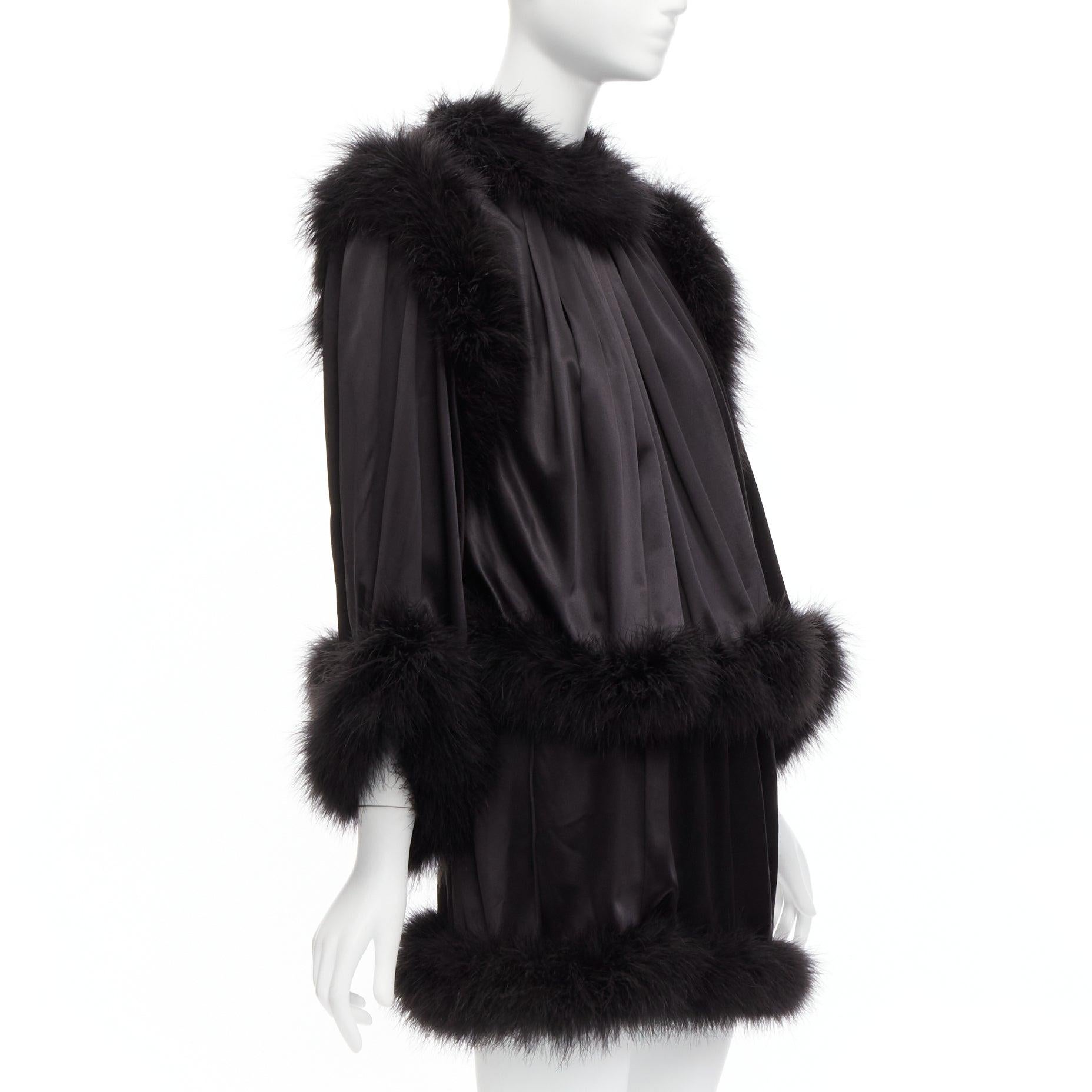 Women's SAINT LAURENT 2021 Runway feather trim 100% silk wide layered mini dress FR40 L For Sale