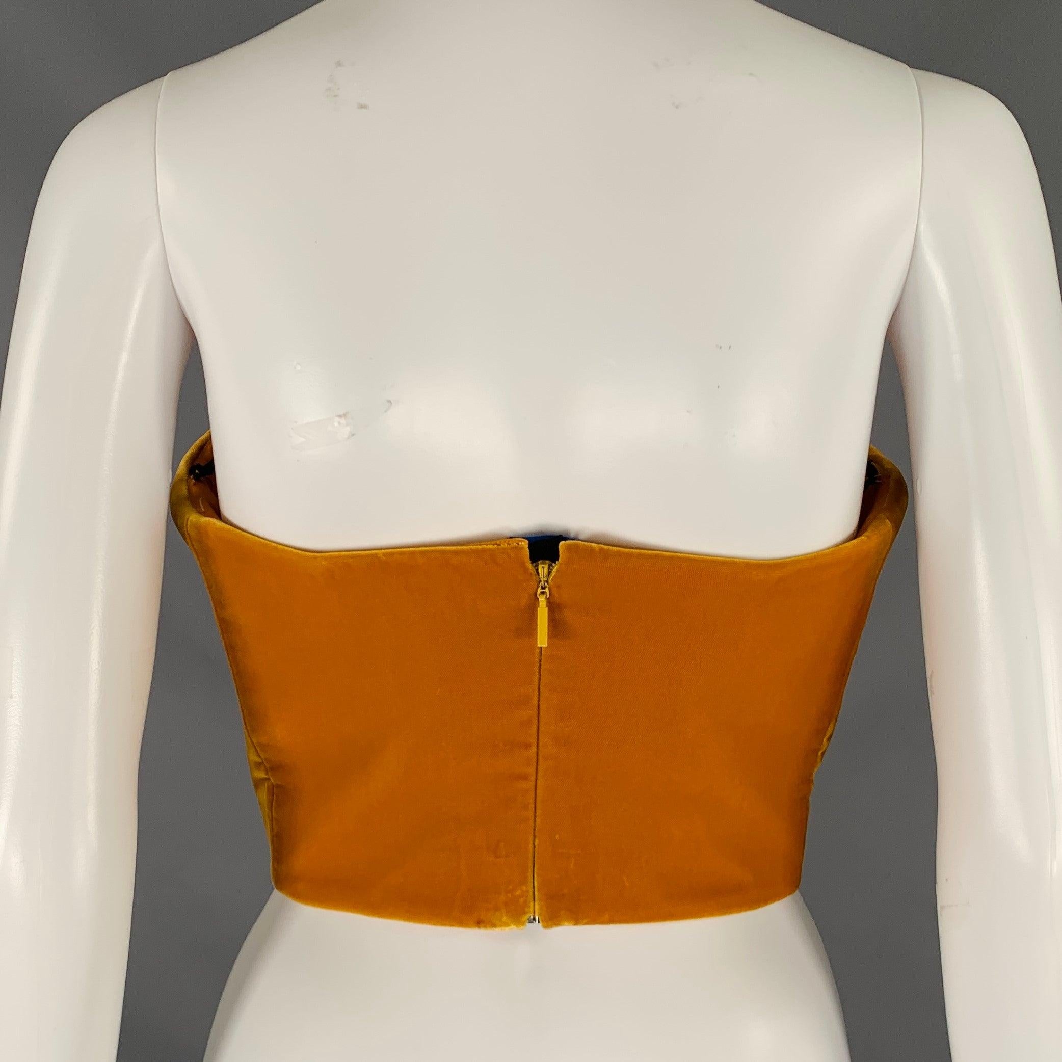 SAINT LAURENT 2021 Size 6 Orange Viscose Blend Corset Dress Top In Good Condition For Sale In San Francisco, CA