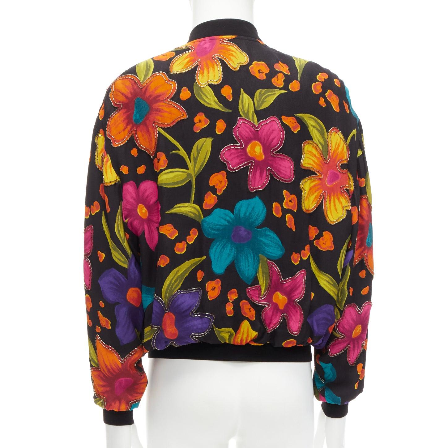 Men's SAINT LAURENT 2021 Teddy floral crepe embellished bomber jacket FR44 XS For Sale