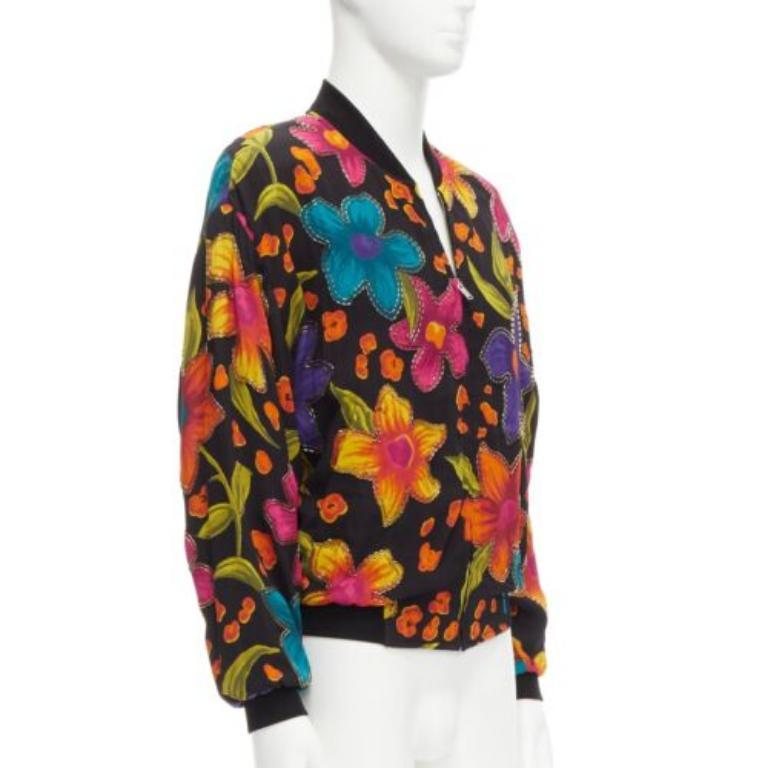 Men's SAINT LAURENT 2021 Teddy floral crepe embellished bomber jacket FR44 XS For Sale