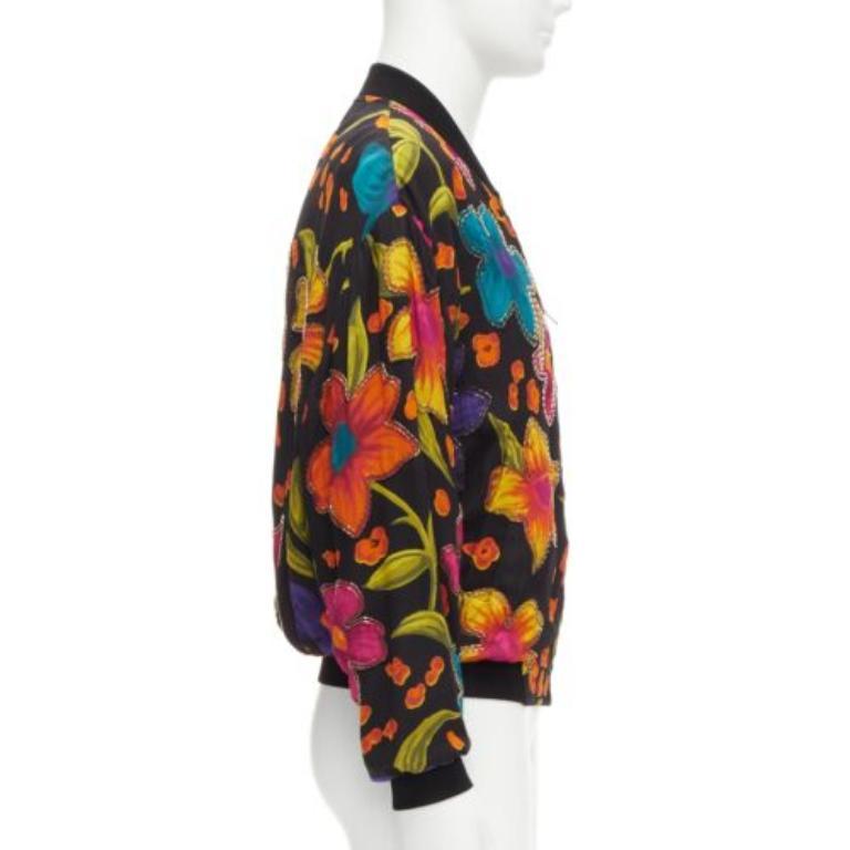 SAINT LAURENT 2021 Teddy floral crepe embellished bomber jacket FR44 XS For Sale 1
