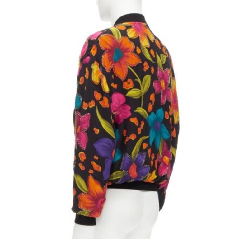 SAINT LAURENT 2021 Teddy floral crepe embellished bomber jacket FR44 XS For Sale 3
