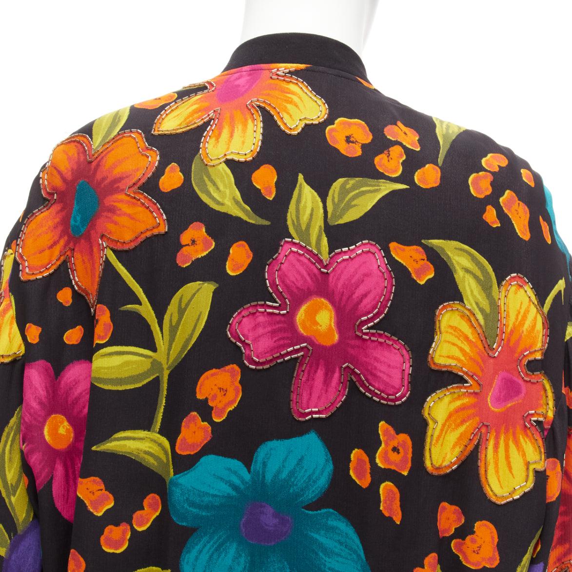 SAINT LAURENT 2021 Teddy floral crepe embellished bomber jacket FR44 XS For Sale 4