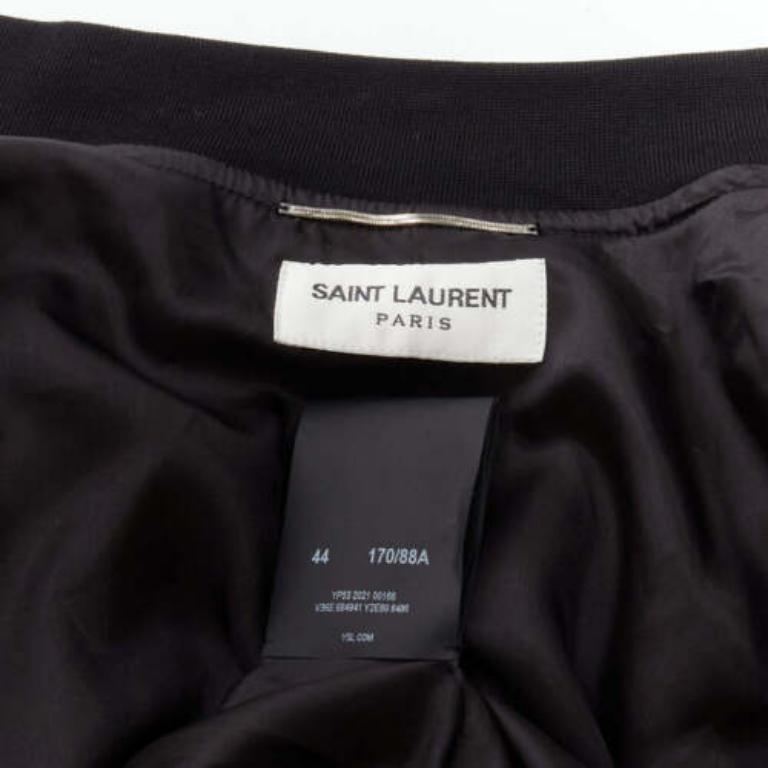 SAINT LAURENT 2021 Teddy floral crepe embellished bomber jacket FR44 XS For Sale 5