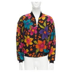 SAINT LAURENT 2021 Teddy floral crepe embellished bomber jacket FR44 XS