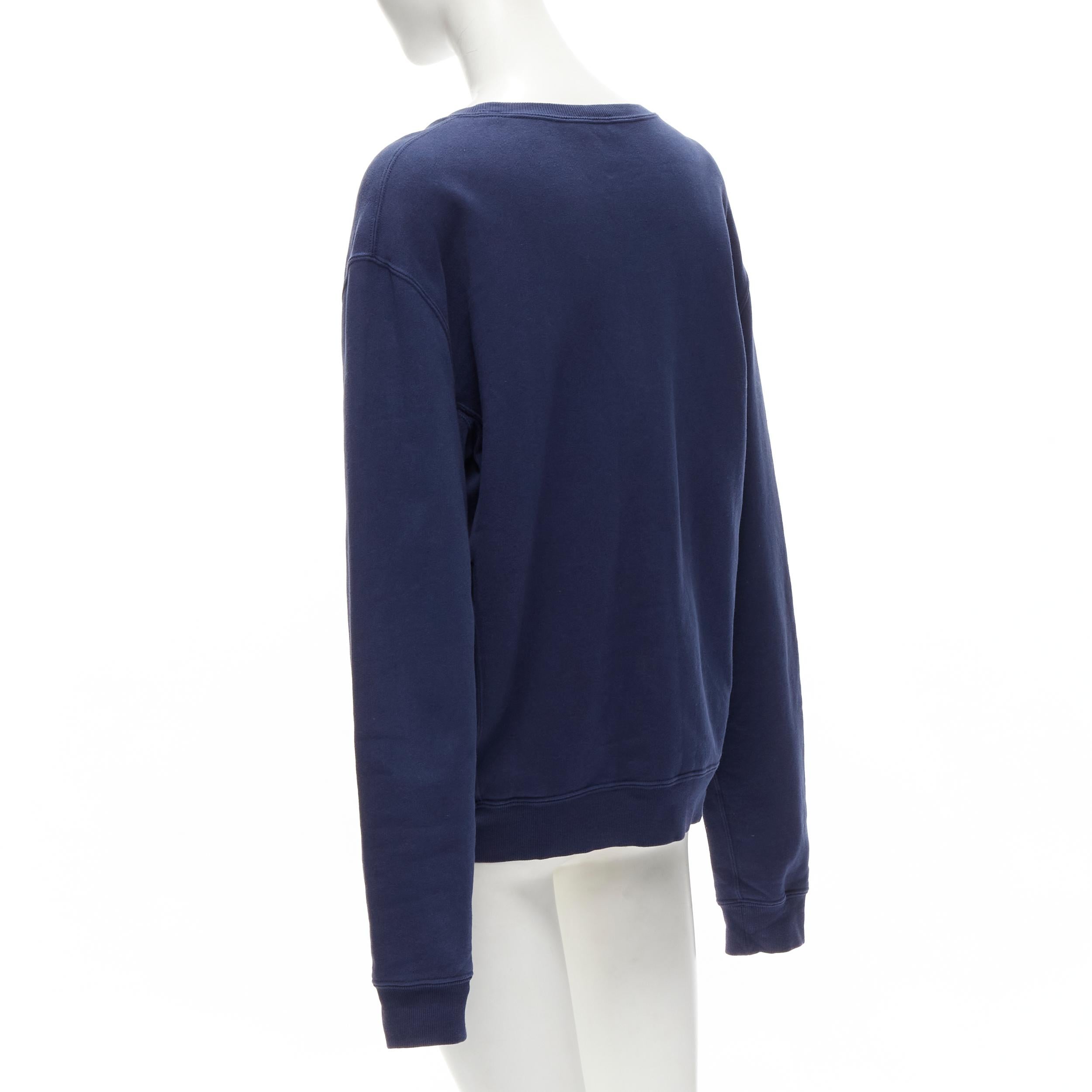 SAINT LAURENT 2021 YSL distressed logo navy blue fleece pullover sweatshirt L 3