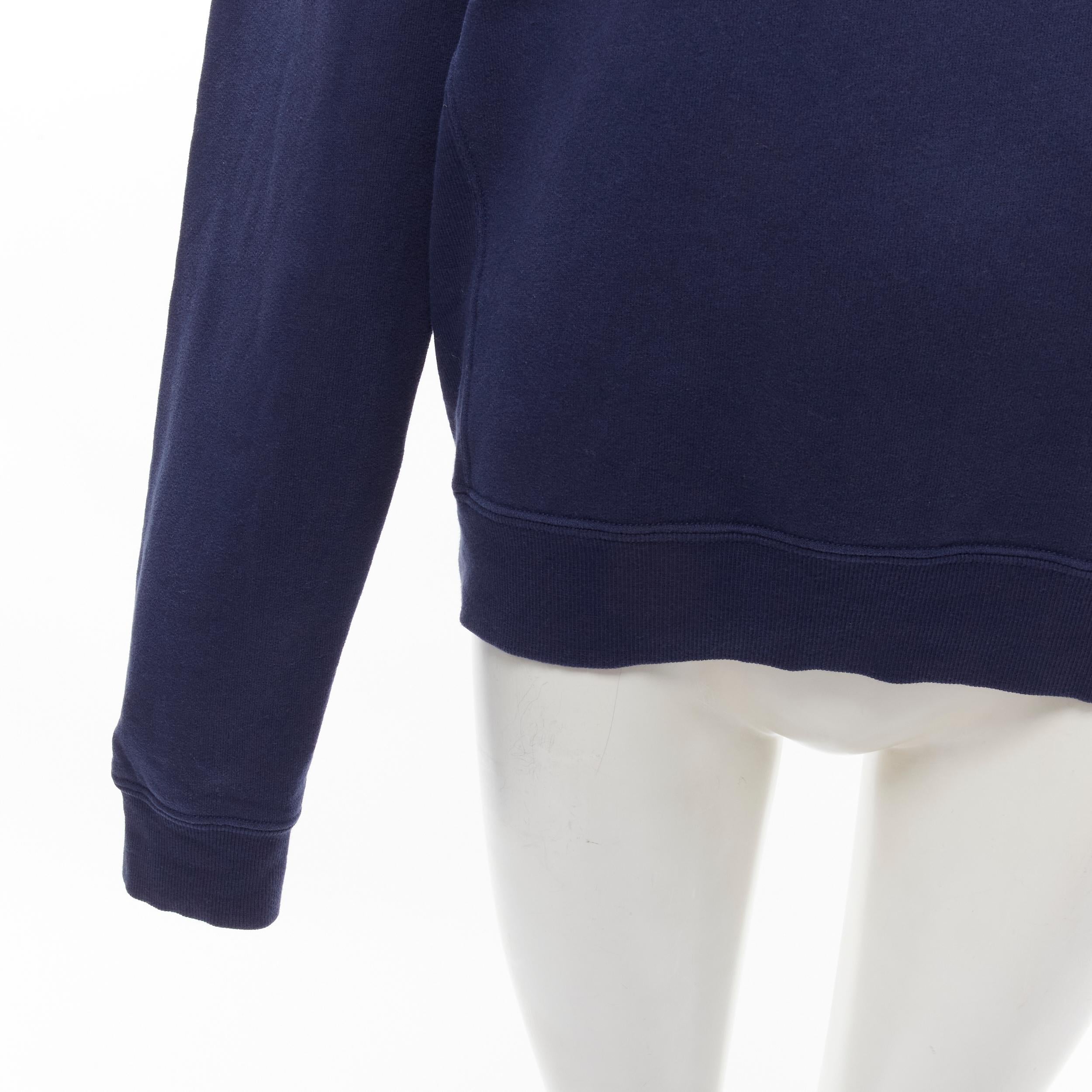 SAINT LAURENT 2021 YSL distressed logo navy blue fleece pullover sweatshirt L 4