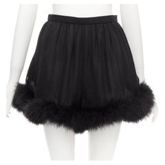 SAINT LAURENT 2022 black 100% silk feather hem high waist mini shorts FR36 S