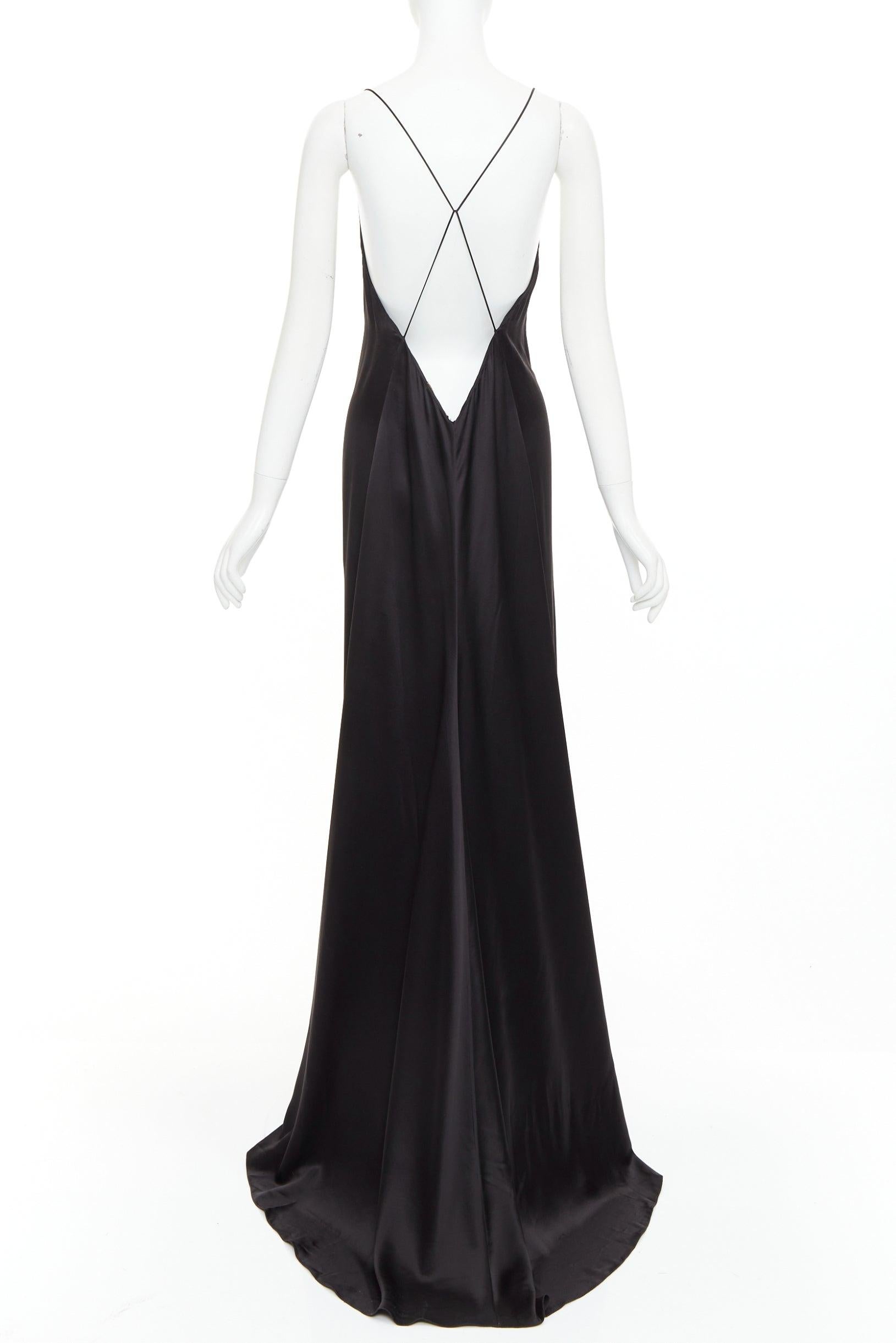 SAINT LAURENT 2022 negro 100% seda escote en V abierto en la espalda con gran abertura FR38 M en venta 1