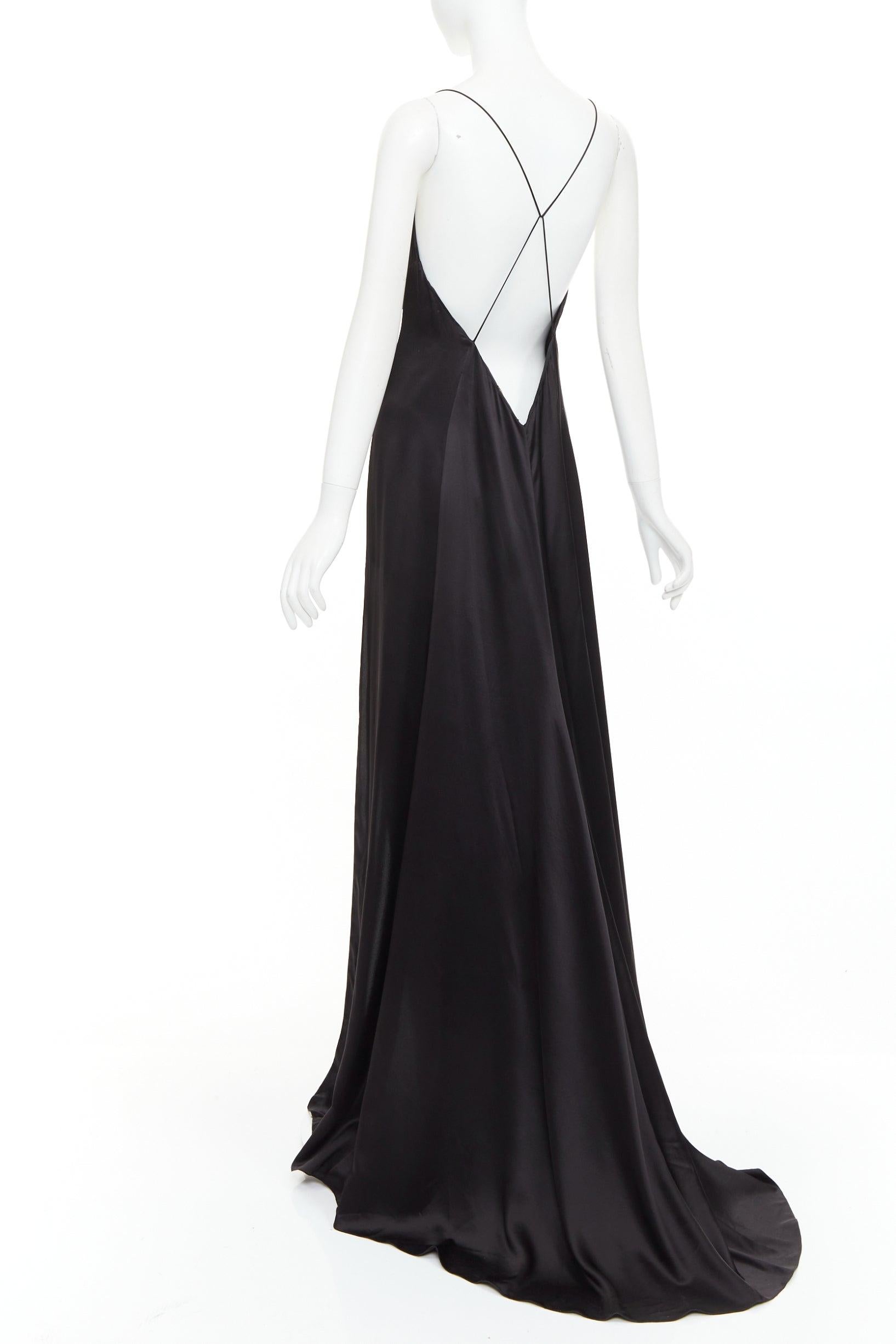 SAINT LAURENT 2022 negro 100% seda escote en V abierto en la espalda con gran abertura FR38 M en venta 2