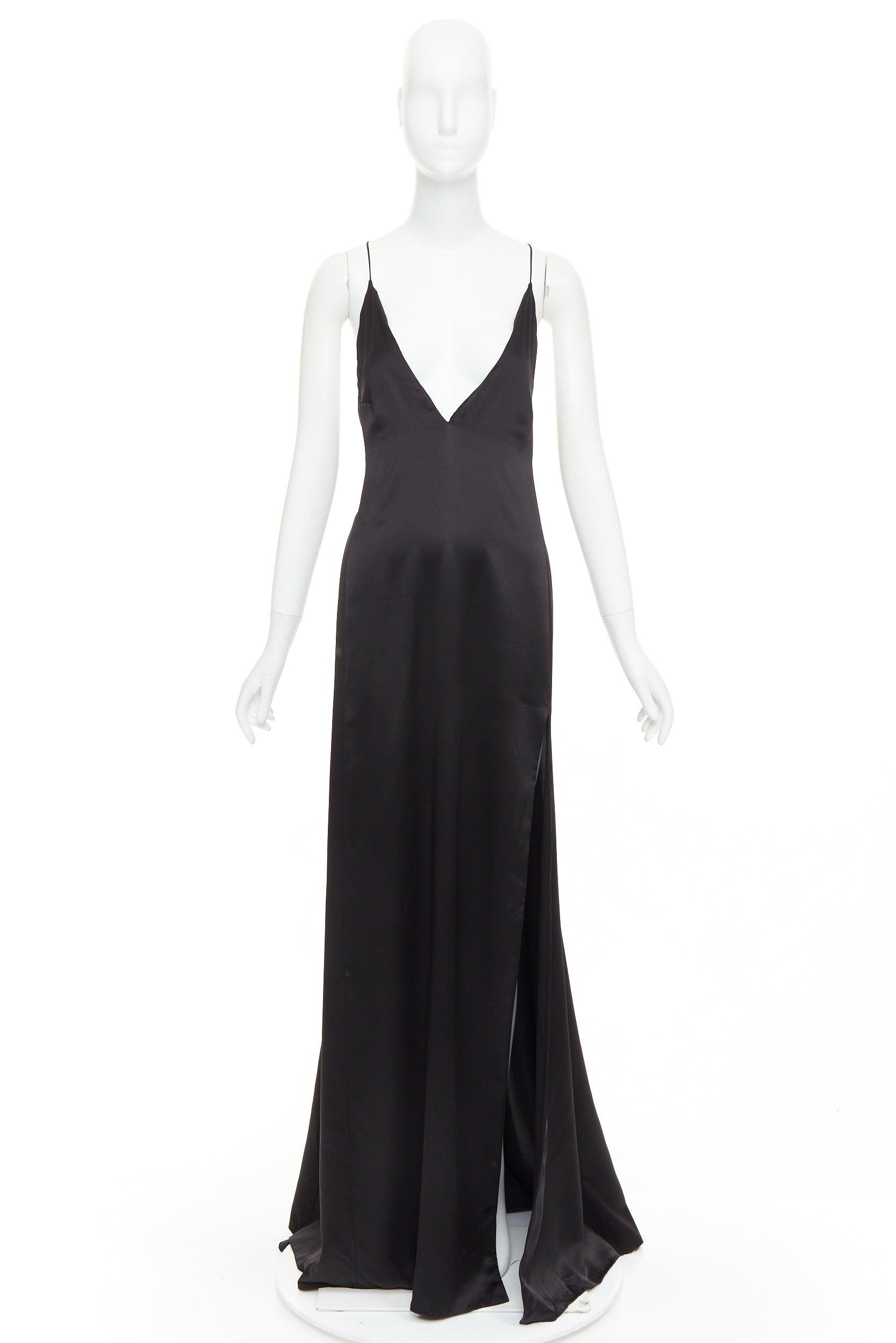 SAINT LAURENT 2022 negro 100% seda escote en V abierto en la espalda con gran abertura FR38 M en venta 5